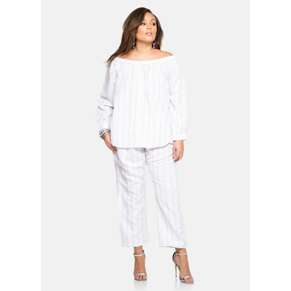 PLUS SIZE 26 Black & White Stripped Linen Top ONLY